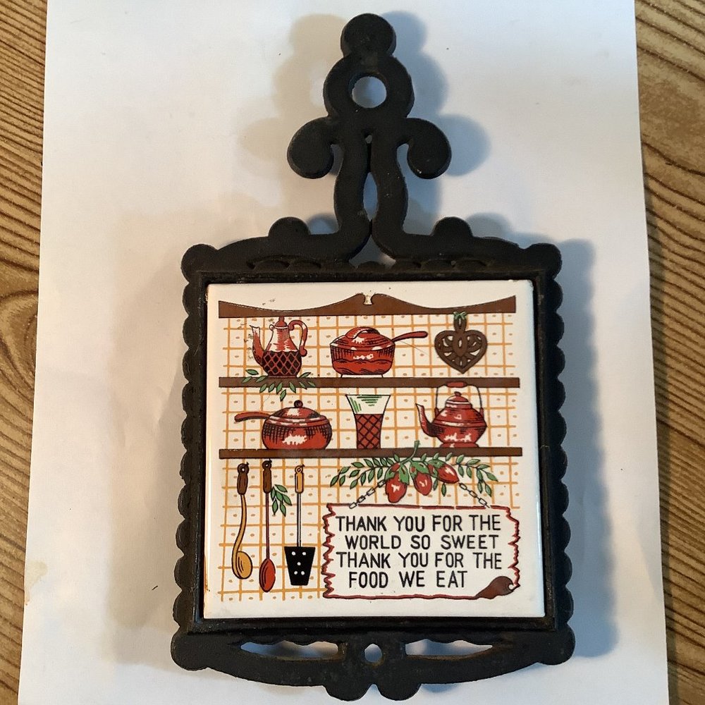 VTG 1970s Japan Tile Trivet in Cast Iron